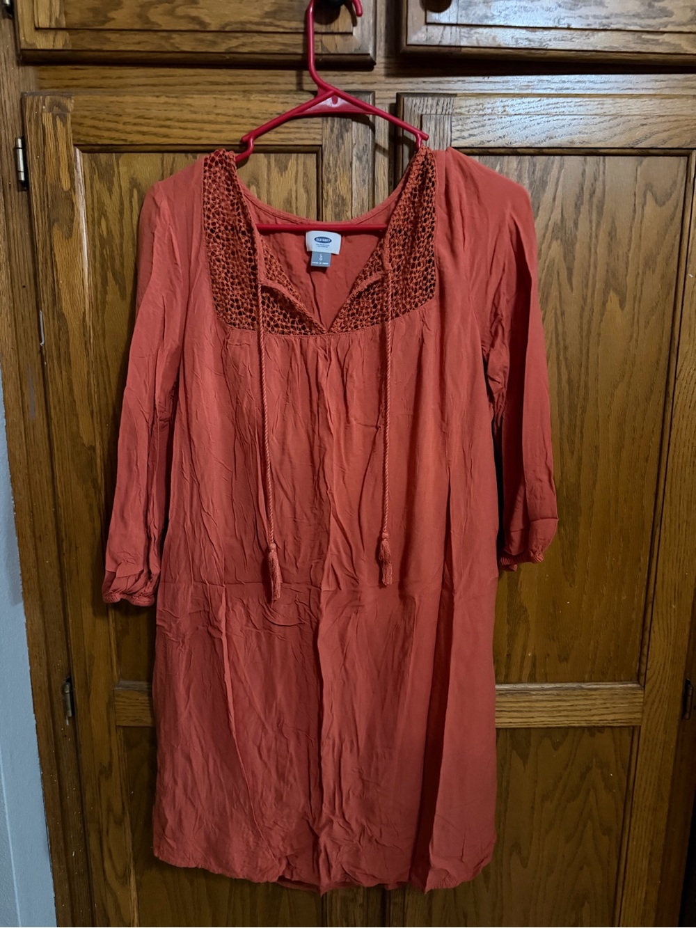 Old Navy Coral-Peach Long Sleeve Tunic Dress with Crochet Yoke